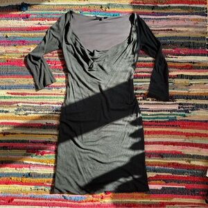 Gucci Black Long Sleeve Deep Draped Neck Dress